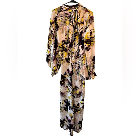 Zara High Neck Long Sleeve Printed Marble Asymmetrical Maxi Dress Size Medium - Picture 9 of 11